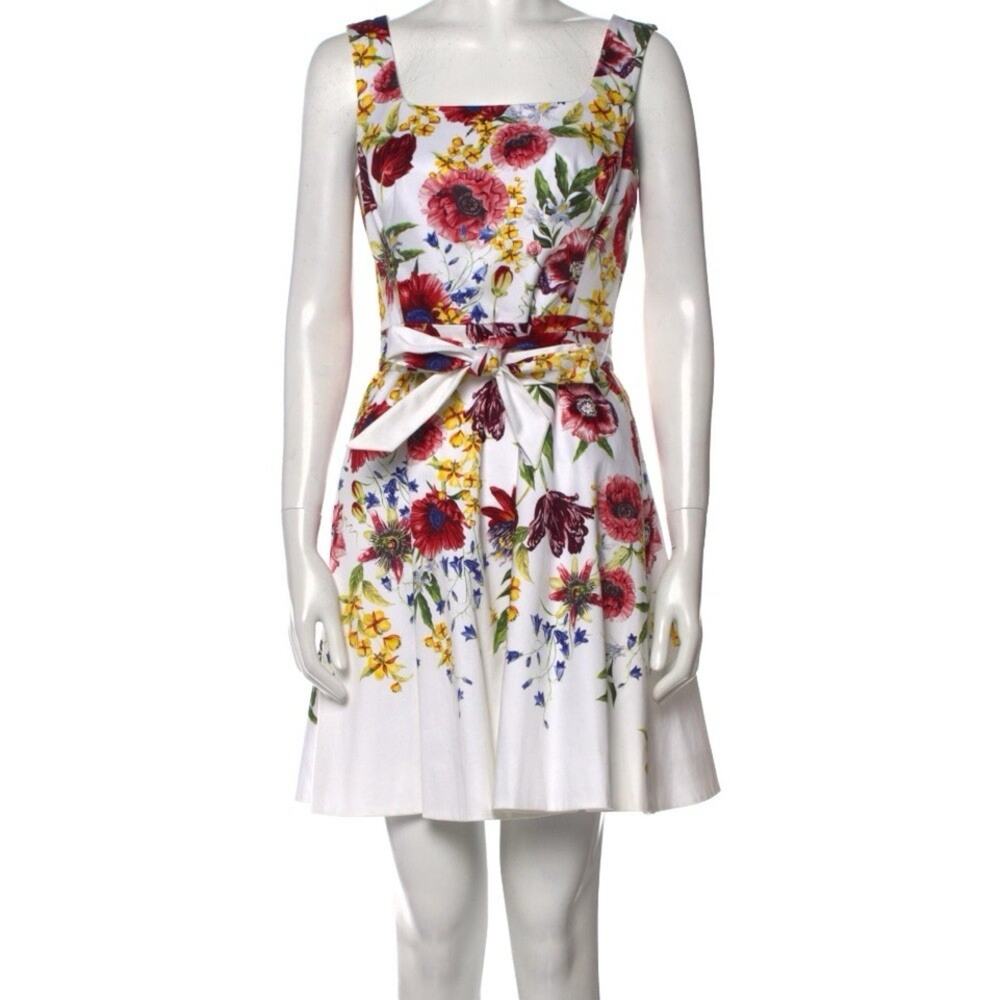Karen Millen The Atelier Floral Cotton Fit & Flare Mini Dress White US 4